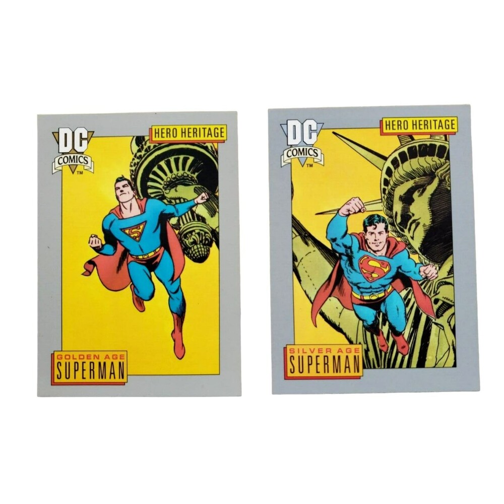 1991 DC Comics SUPERMAN HERO HERITAGE Golden & Silver Age Card #16 & #17 LOT X 2